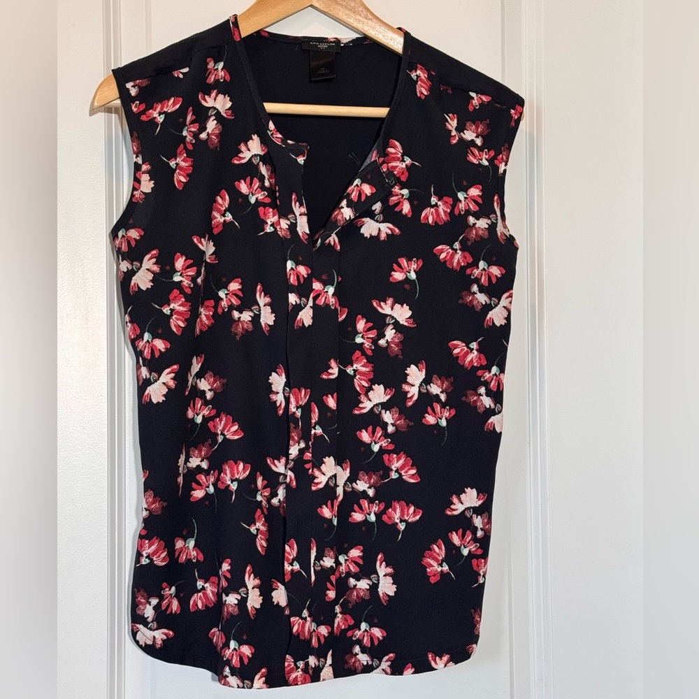 Ann Taylor Black and Pink Floral Blouse